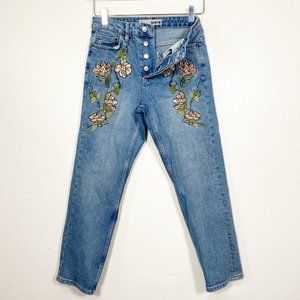 Floral embroidered jeans